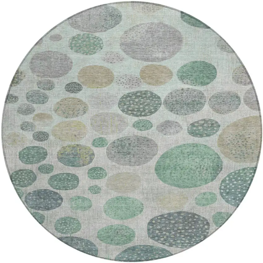 8' Sage And Beige Round Geometric Washable Indoor Outdoor Area Rug Photo 1
