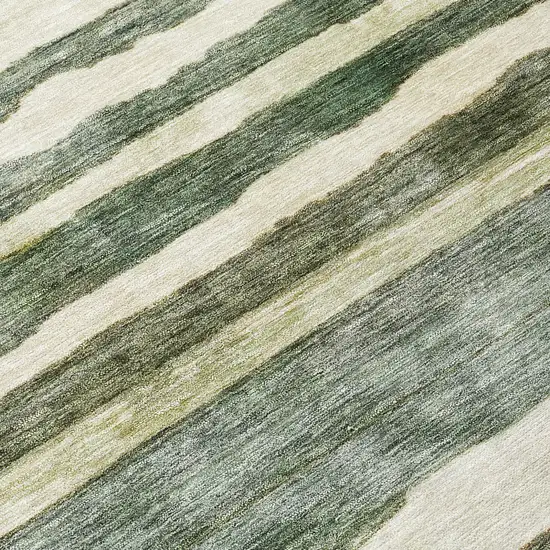 8' Sage And Beige Round Striped Washable Indoor Outdoor Area Rug Photo 8