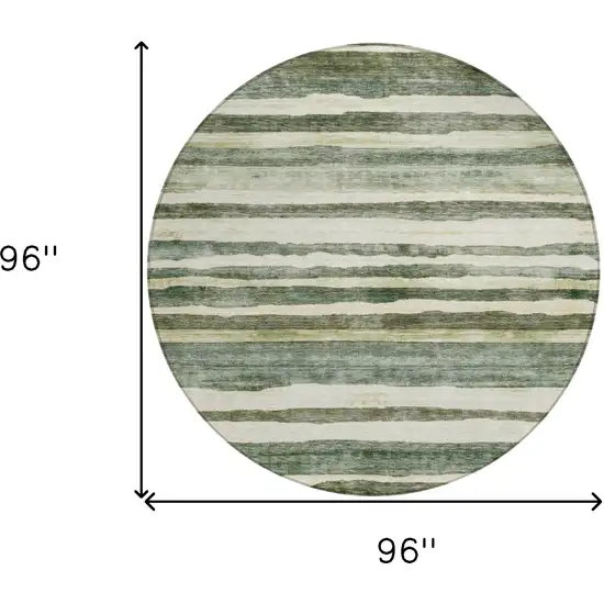 8' Sage And Beige Round Striped Washable Indoor Outdoor Area Rug Photo 3