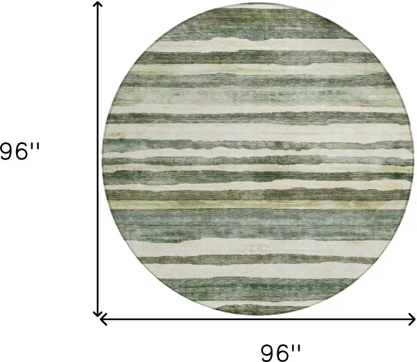 8' Sage And Beige Round Striped Washable Indoor Outdoor Area Rug Photo 3