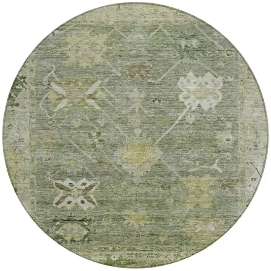 8' Sage And Beige Round Tribal Washable Indoor Outdoor Area Rug Photo 3
