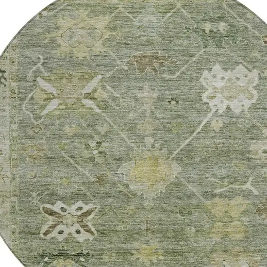 8' Sage And Beige Round Tribal Washable Indoor Outdoor Area Rug Photo 4
