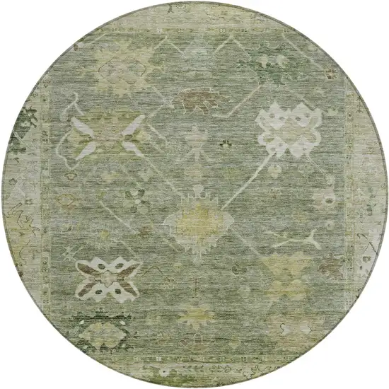 8' Sage And Beige Round Tribal Washable Indoor Outdoor Area Rug Photo 1