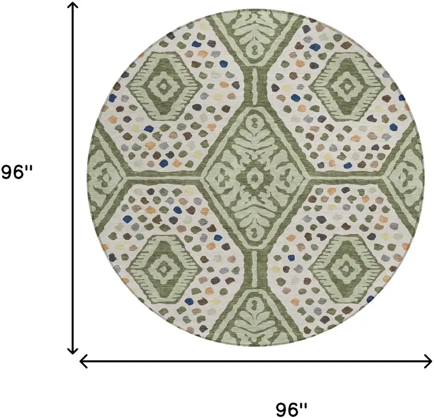 8' Sage And Beige Round Tribal Washable Indoor Outdoor Area Rug Photo 8
