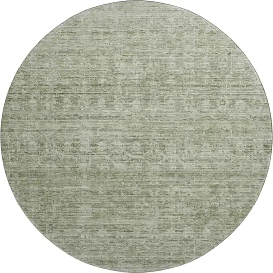 8' Sage And Beige Striped Washable Round Rug With UV Protection Photo 1