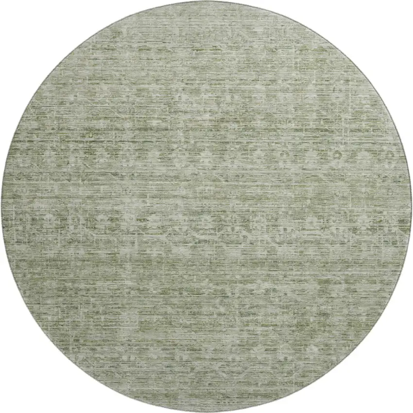 8' Sage And Beige Striped Washable Round Rug With UV Protection Photo 1