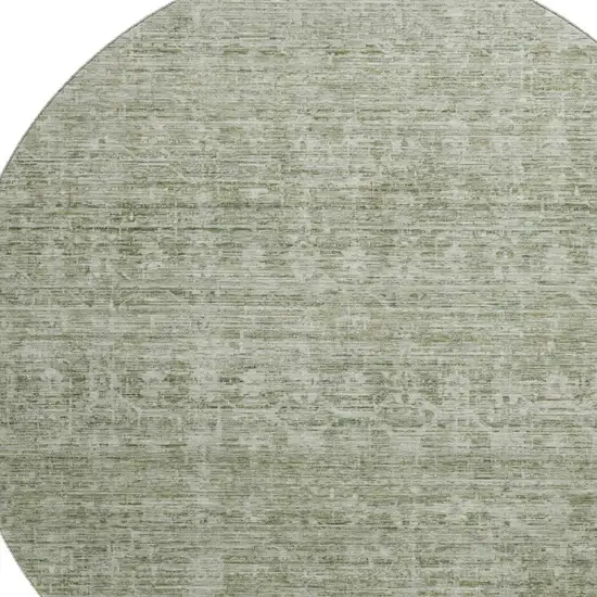 8' Sage And Beige Striped Washable Round Rug With UV Protection Photo 2