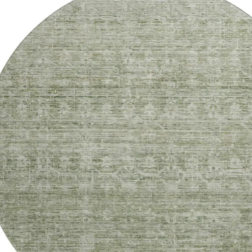 8' Sage And Beige Striped Washable Round Rug With UV Protection Photo 2
