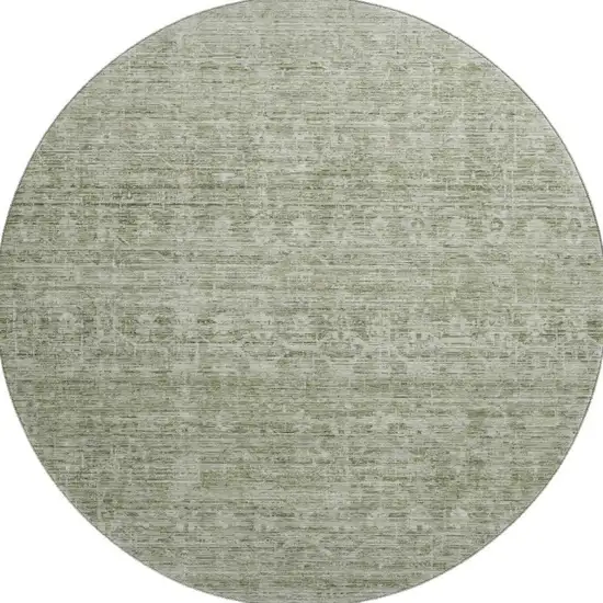 8' Sage And Beige Striped Washable Round Rug With UV Protection Photo 3
