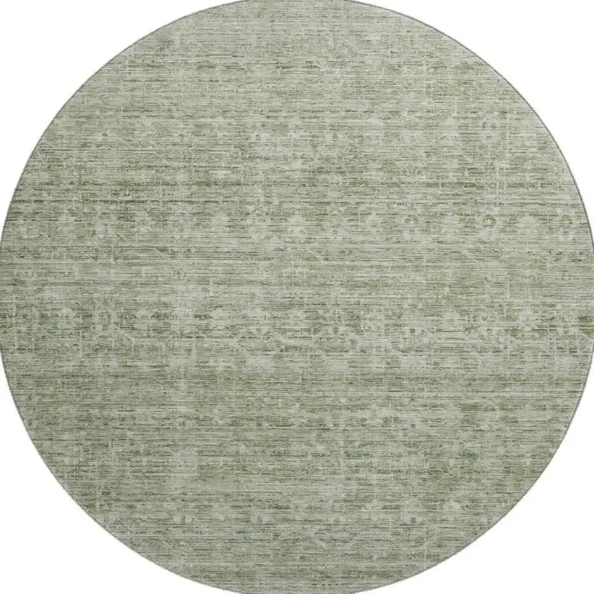 8' Sage And Beige Striped Washable Round Rug With UV Protection Photo 3