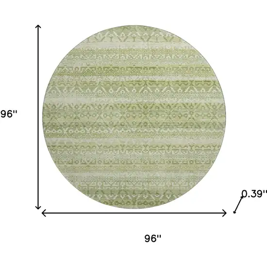 8' Sage And Beige Striped Washable Round Rug With UV Protection Photo 8