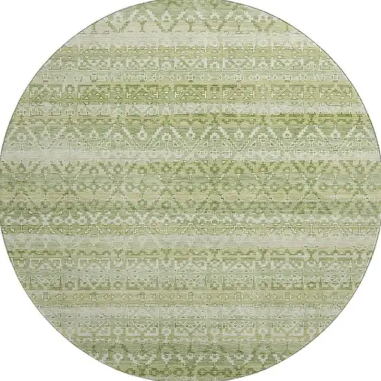 8' Sage And Beige Striped Washable Round Rug With UV Protection Photo 4