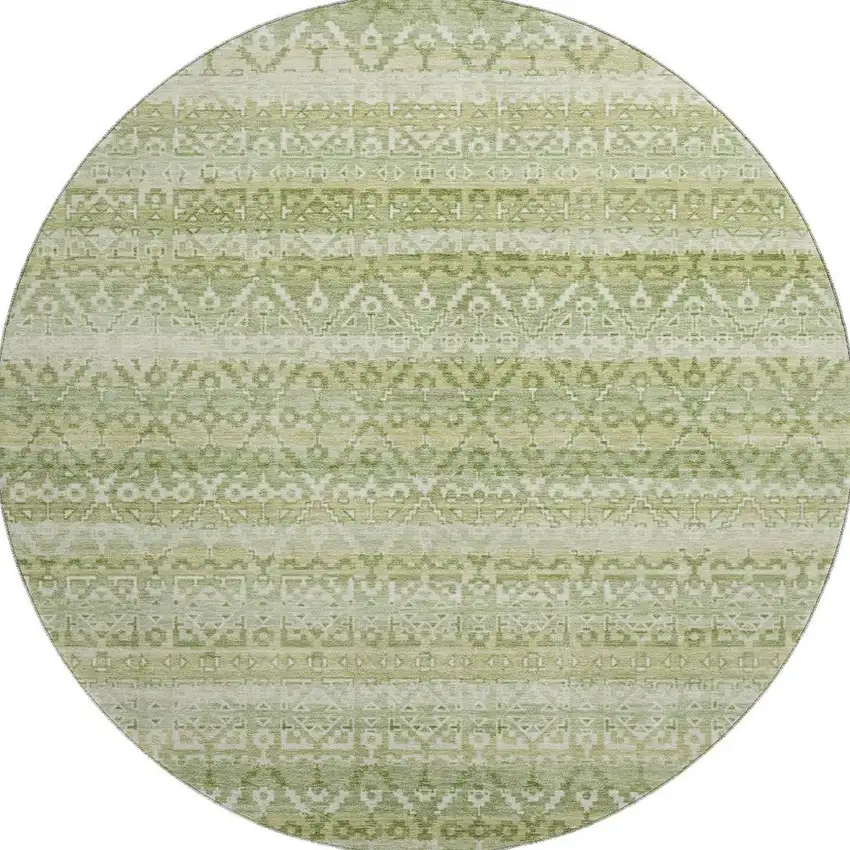 8' Sage And Beige Striped Washable Round Rug With UV Protection Photo 4