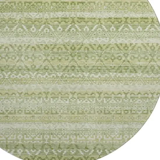 8' Sage And Beige Striped Washable Round Rug With UV Protection Photo 3