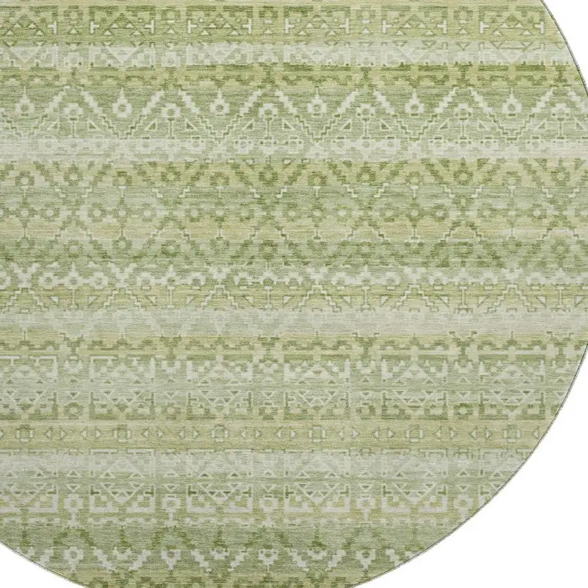 8' Sage And Beige Striped Washable Round Rug With UV Protection Photo 3