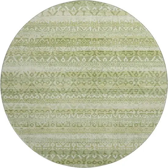 8' Sage And Beige Striped Washable Round Rug With UV Protection Photo 1