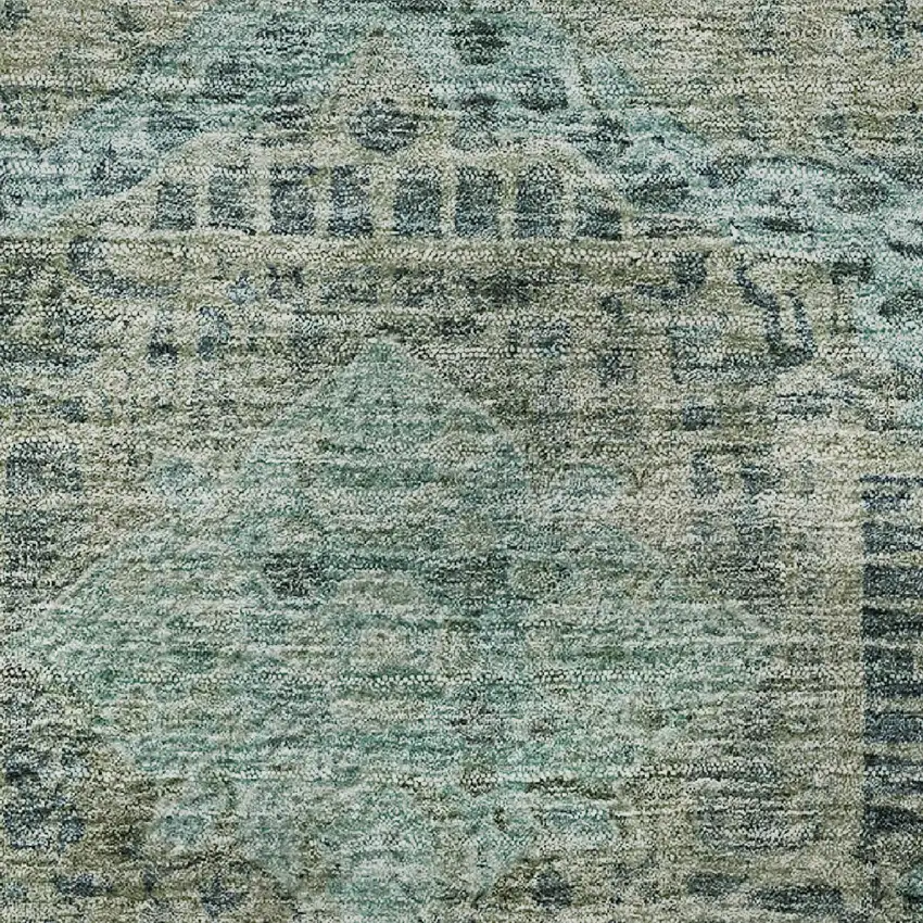 8' Sage And Blue Abstract Geometric Washable Round Rug With UV Protection Photo 9