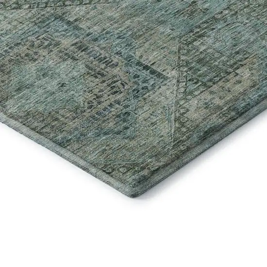 8' Sage And Blue Abstract Geometric Washable Round Rug With UV Protection Photo 7