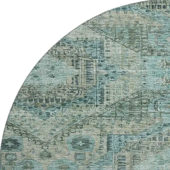 8' Sage And Blue Abstract Geometric Washable Round Rug With UV Protection Photo 3