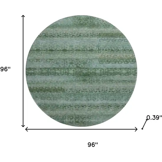 8' Sage And Blue Striped Washable Round Rug With UV Protection Photo 8