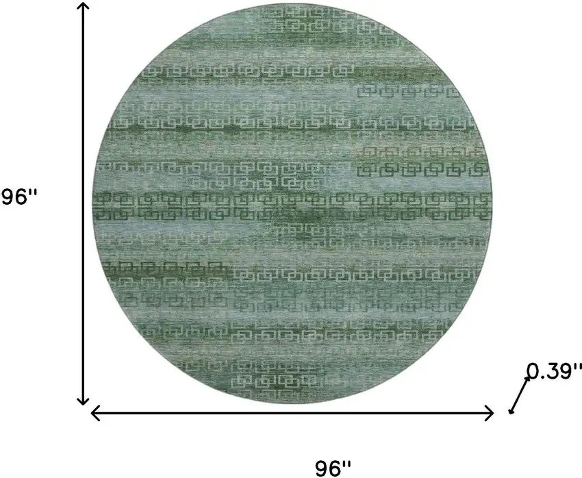 8' Sage And Blue Striped Washable Round Rug With UV Protection Photo 8