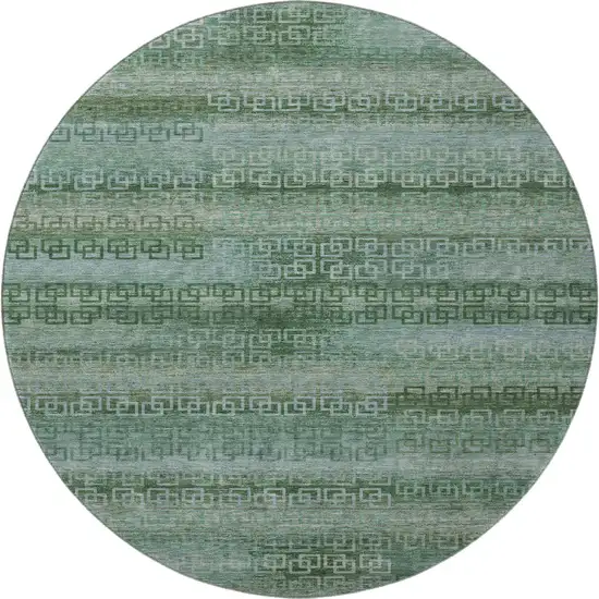 8' Sage And Blue Striped Washable Round Rug With UV Protection Photo 4