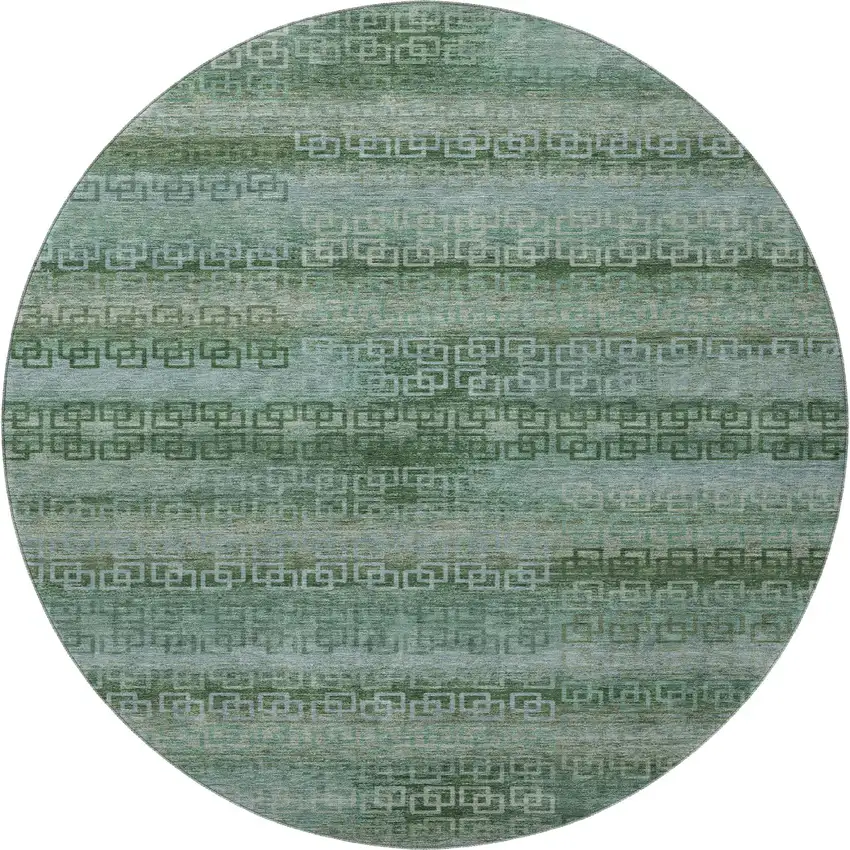 8' Sage And Blue Striped Washable Round Rug With UV Protection Photo 4