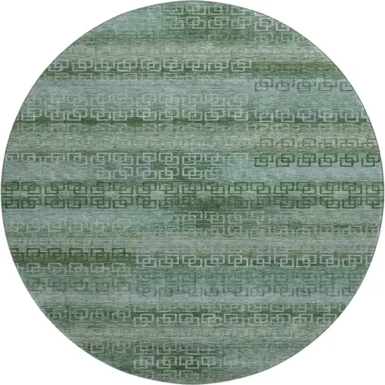 8' Sage And Blue Striped Washable Round Rug With UV Protection Photo 1