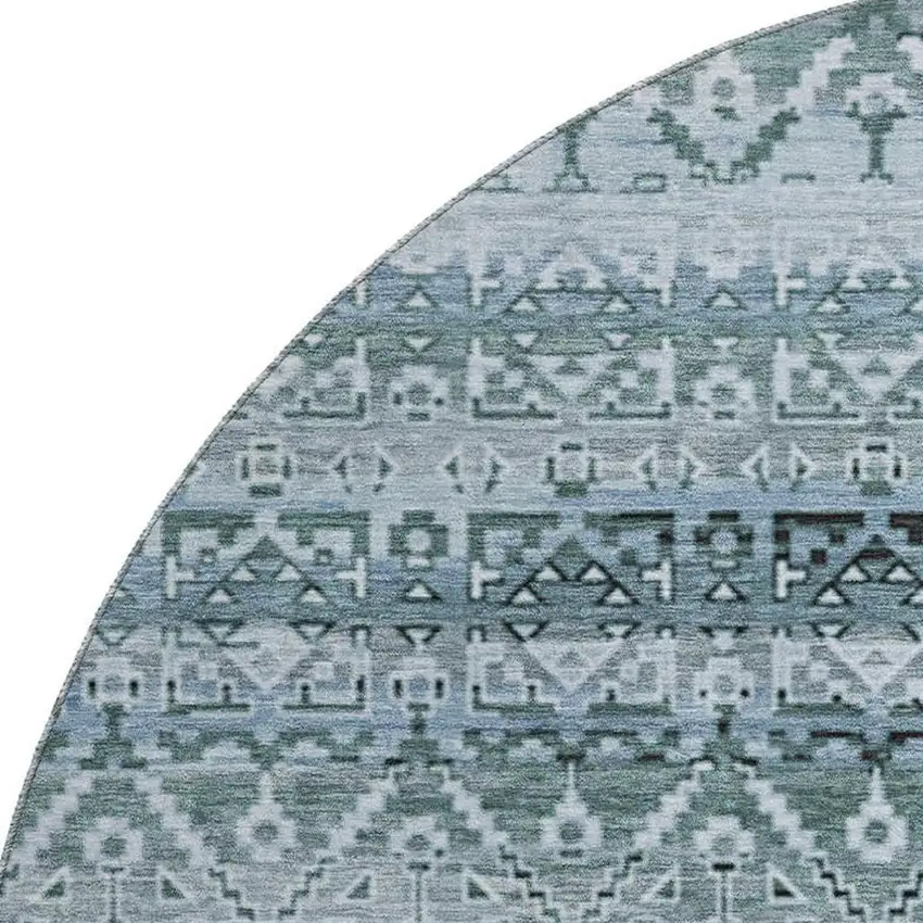 8' Sage And Blue Striped Washable Round Rug With UV Protection Photo 3