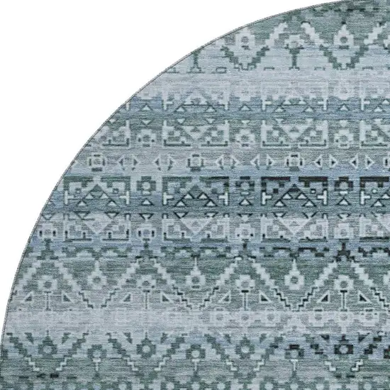 8' Sage And Blue Striped Washable Round Rug With UV Protection Photo 4