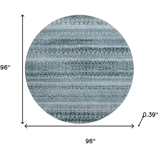 8' Sage And Blue Striped Washable Round Rug With UV Protection Photo 8