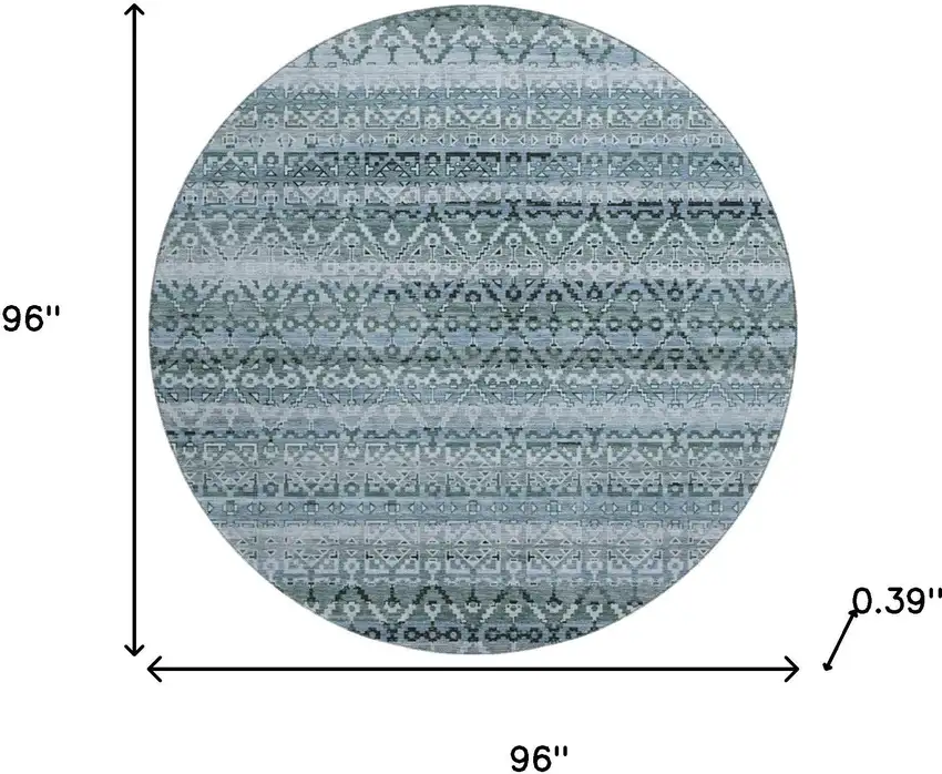 8' Sage And Blue Striped Washable Round Rug With UV Protection Photo 8
