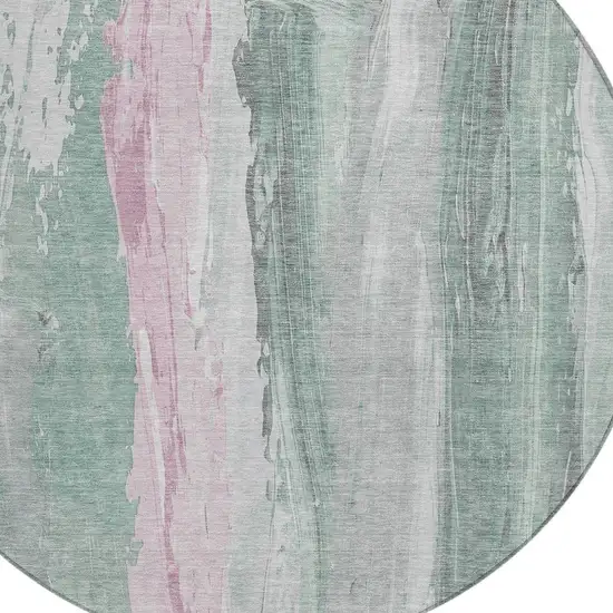 8' Sage And Blush Round Abstract Washable Indoor Outdoor Area Rug Photo 4
