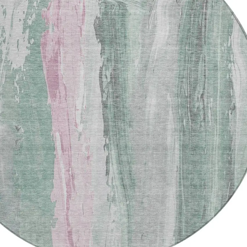 8' Sage And Blush Round Abstract Washable Indoor Outdoor Area Rug Photo 4