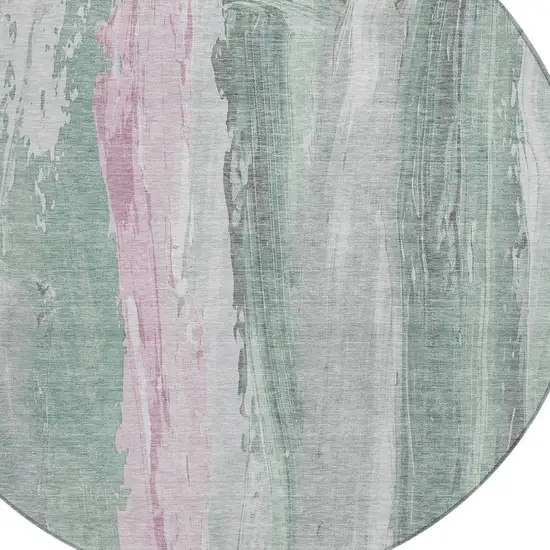 8' Sage And Blush Round Abstract Washable Indoor Outdoor Area Rug Photo 8