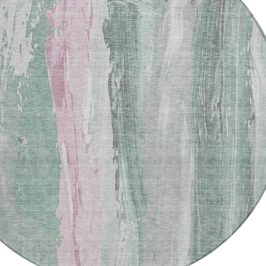 8' Sage And Blush Round Abstract Washable Indoor Outdoor Area Rug Photo 8