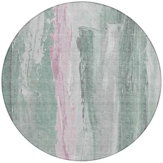 8' Sage And Blush Round Abstract Washable Indoor Outdoor Area Rug Photo 3