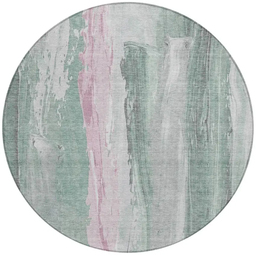 8' Sage And Blush Round Abstract Washable Indoor Outdoor Area Rug Photo 3