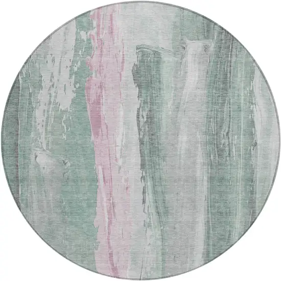8' Sage And Blush Round Abstract Washable Indoor Outdoor Area Rug Photo 1