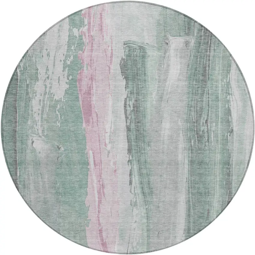 8' Sage And Blush Round Abstract Washable Indoor Outdoor Area Rug Photo 1