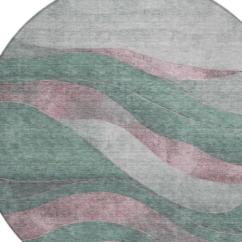 8' Sage And Blush Round Abstract Washable Indoor Outdoor Area Rug Photo 4