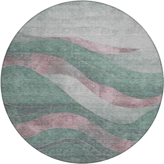 8' Sage And Blush Round Abstract Washable Indoor Outdoor Area Rug Photo 1