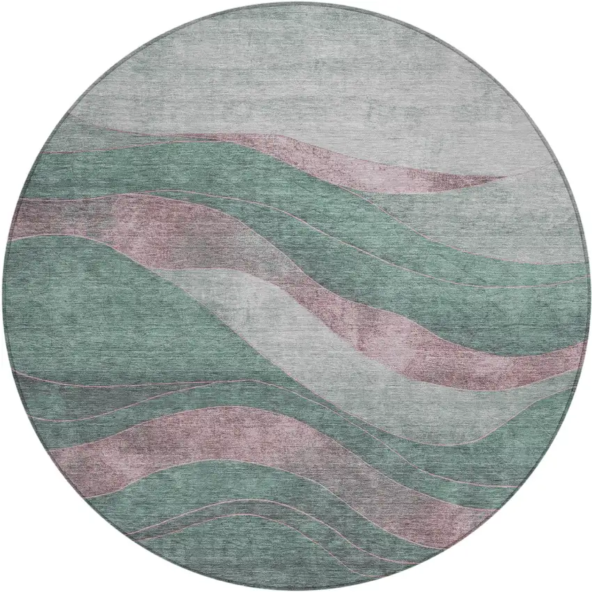 8' Sage And Blush Round Abstract Washable Indoor Outdoor Area Rug Photo 1