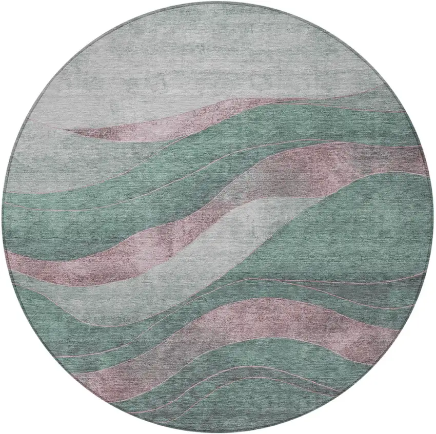 8' Sage And Blush Round Abstract Washable Indoor Outdoor Area Rug Photo 3