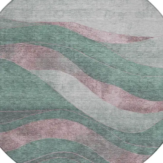 8' Sage And Blush Round Abstract Washable Indoor Outdoor Area Rug Photo 8
