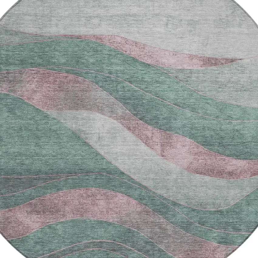 8' Sage And Blush Round Abstract Washable Indoor Outdoor Area Rug Photo 8