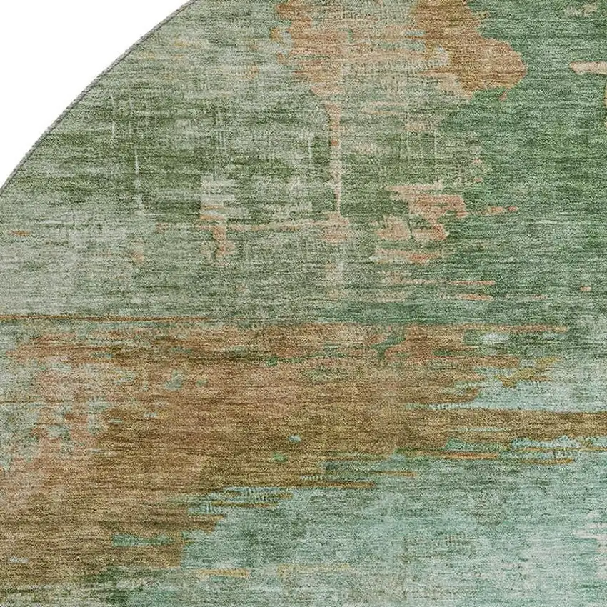 8' Sage And Brown Abstract Washable Round Rug With UV Protection Photo 6
