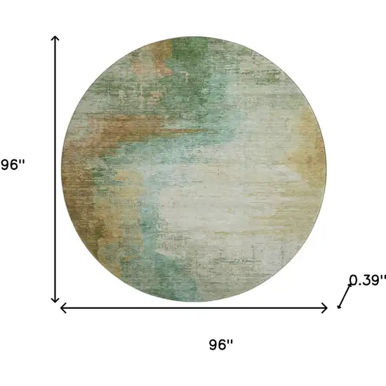 8' Sage And Brown Abstract Washable Round Rug With UV Protection Photo 9