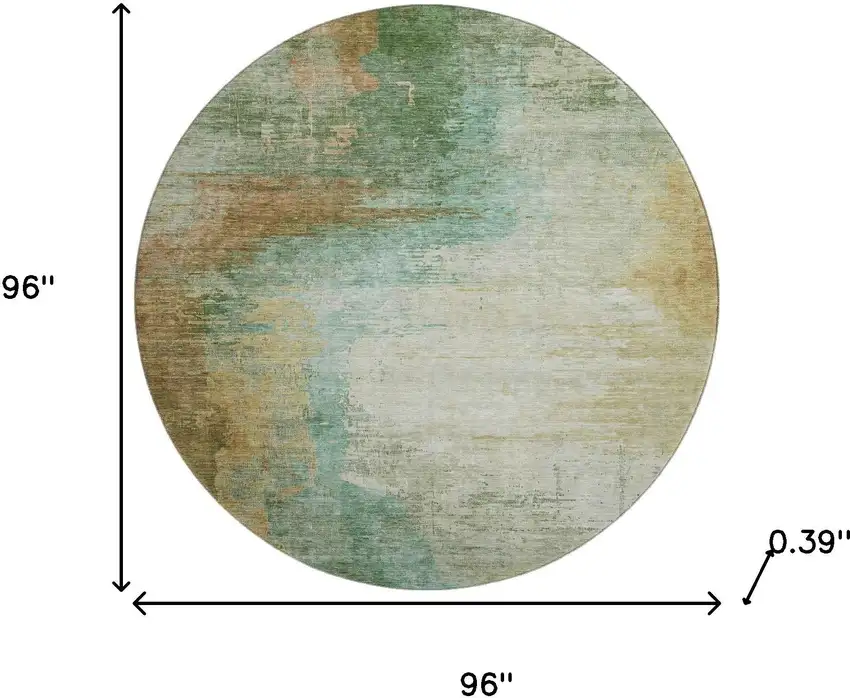 8' Sage And Brown Abstract Washable Round Rug With UV Protection Photo 9