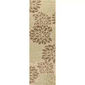 Photo of 8' Sage And Brown Floral Indoor Outdoor Runner Rug